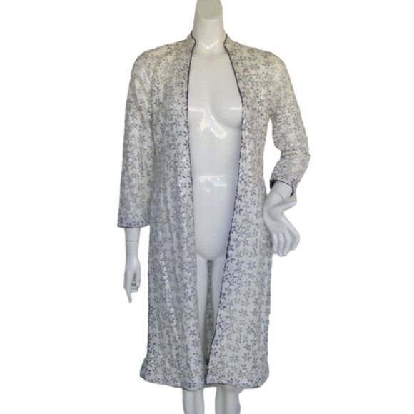 SALIMA MALIK Sequined Jacket/Cover-up, XS/S, Open front, White Floral, Vented - Picture 1 of 11